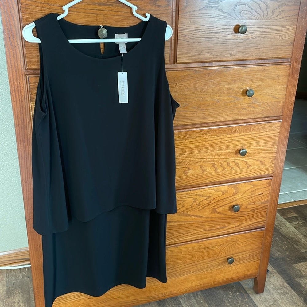 Chico’s Sz 2 Sleeveless Black Tiered Dress NWT